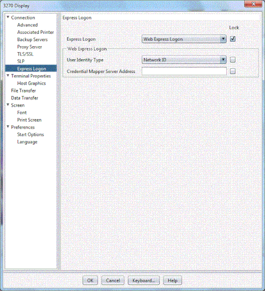 3270 Express Logon session properties