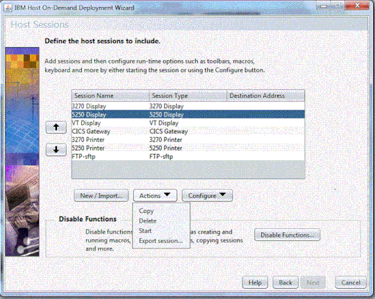 Host Sessions window