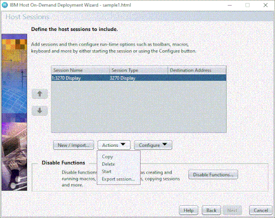 Host Sessions window